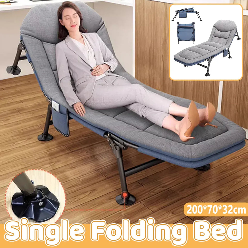 Folding Bed Single Model Dark Grey For Office Nap Camping Travel Midday Rest Use