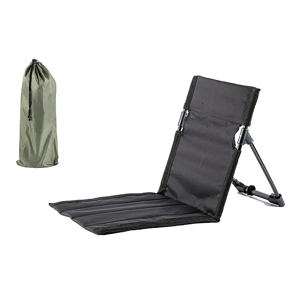 Folding Portable Camping Chair Lightweight Stool with Backrest Outdoor Bench - Black