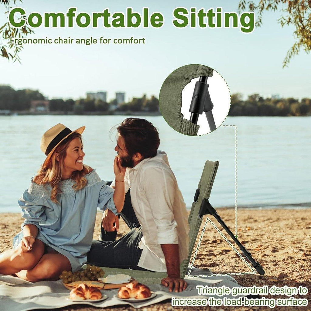Folding Portable Camping Chair Lightweight Stool with Backrest Outdoor Bench - Black