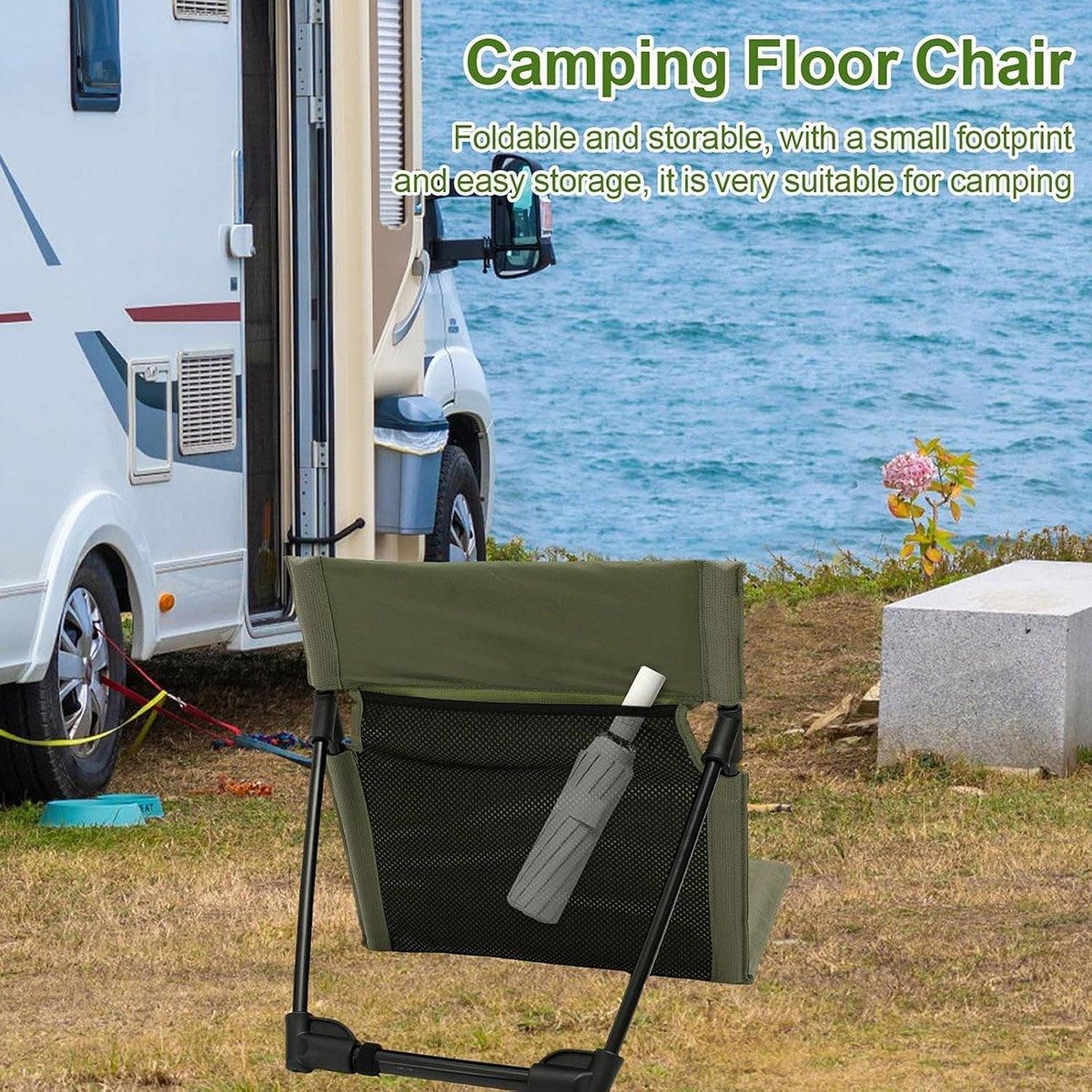 Folding Portable Camping Chair Lightweight Stool with Backrest Outdoor Bench - Black
