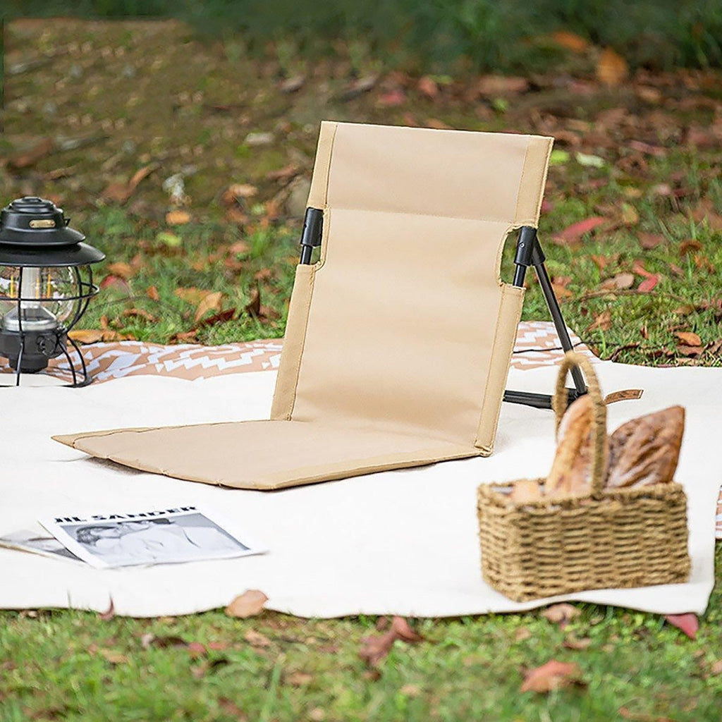 Folding Portable Camping Chair Lightweight Stool with Backrest Outdoor Bench - Black