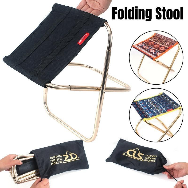 Folding Camping Chair Portable Fishing Stool Lightweight Outdoor Travel Seat - Black