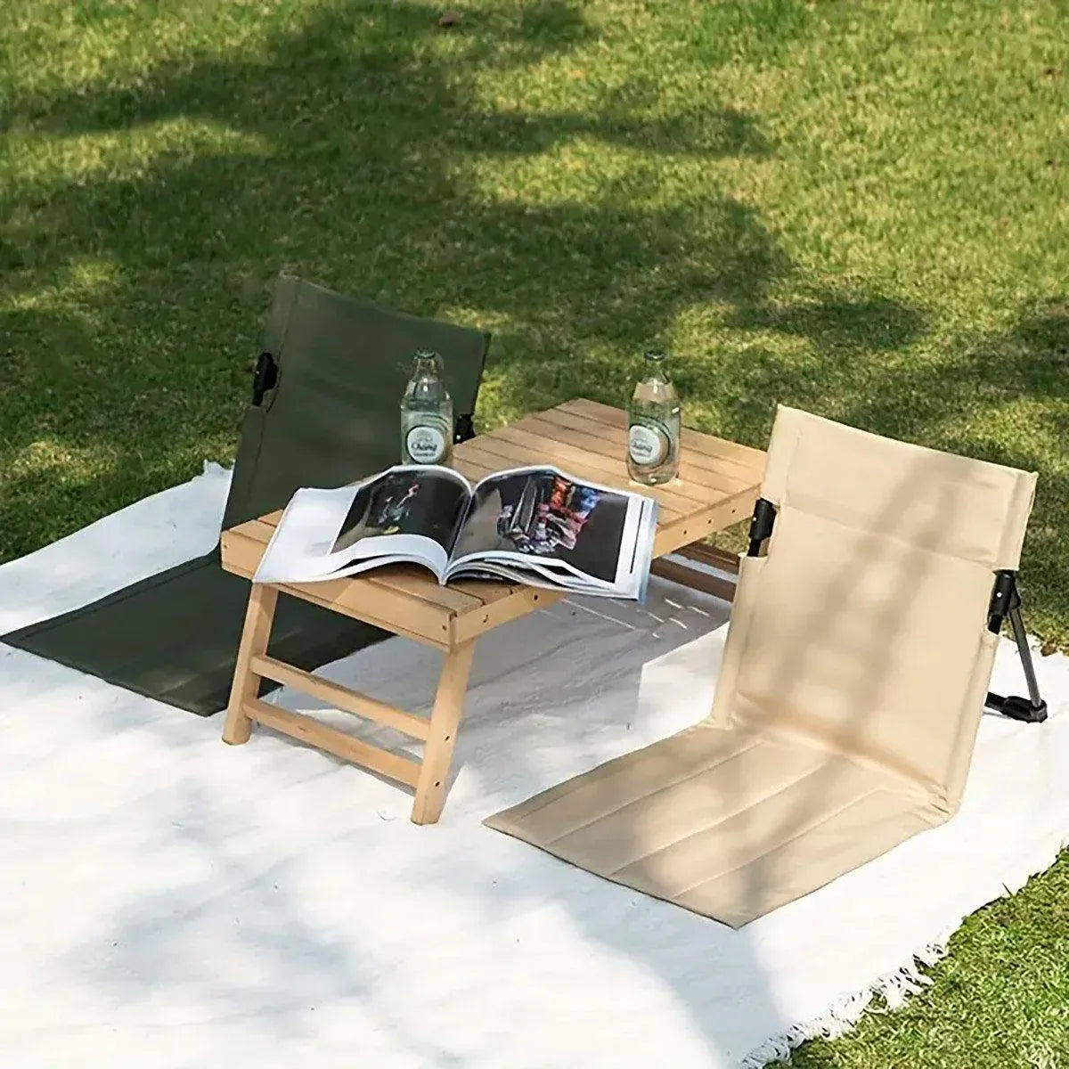 Folding Portable Camping Chair Lightweight Stool with Backrest Outdoor Bench - Brown