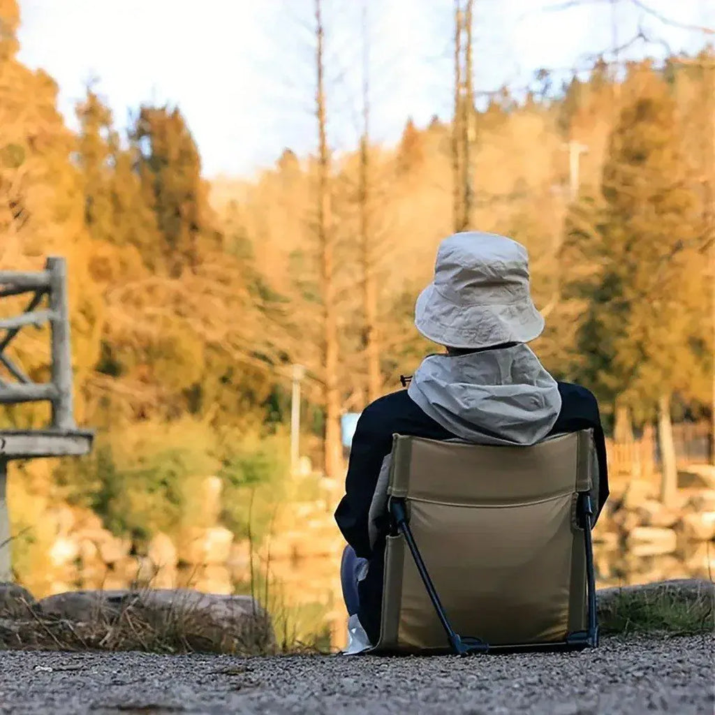 Folding Portable Camping Chair Lightweight Stool with Backrest Outdoor Bench - Brown