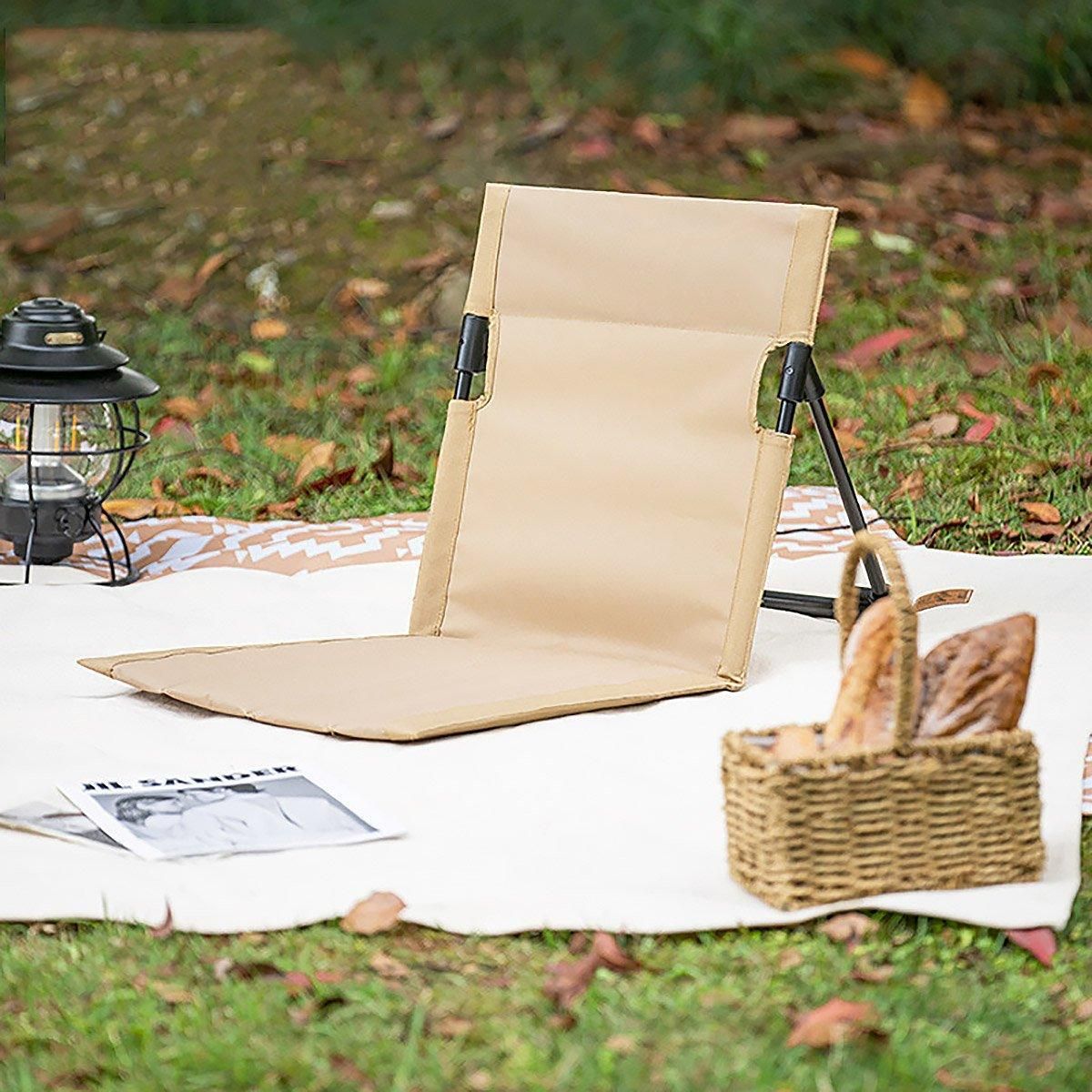 Folding Portable Camping Chair Lightweight Stool with Backrest Outdoor Bench - Brown