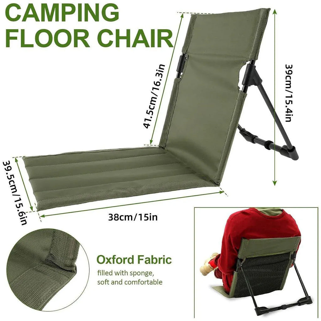 Folding Portable Camping Chair Lightweight Stool with Backrest Outdoor Bench - Green