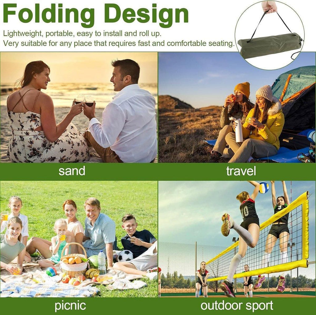 Folding Portable Camping Chair Lightweight Stool with Backrest Outdoor Bench - Green