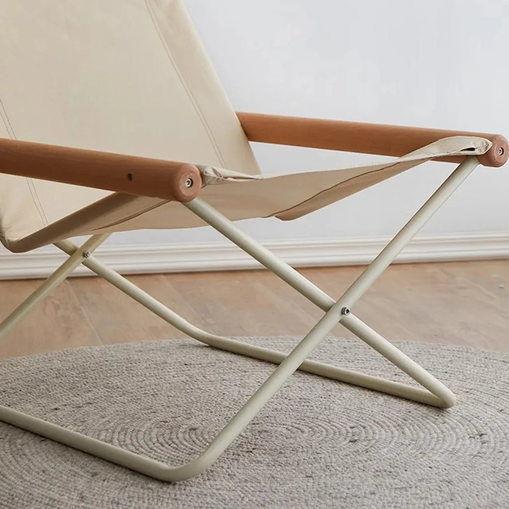 Folding Camping Chair with Solid Wood Armrests Carbon Steel Frame - Khaki