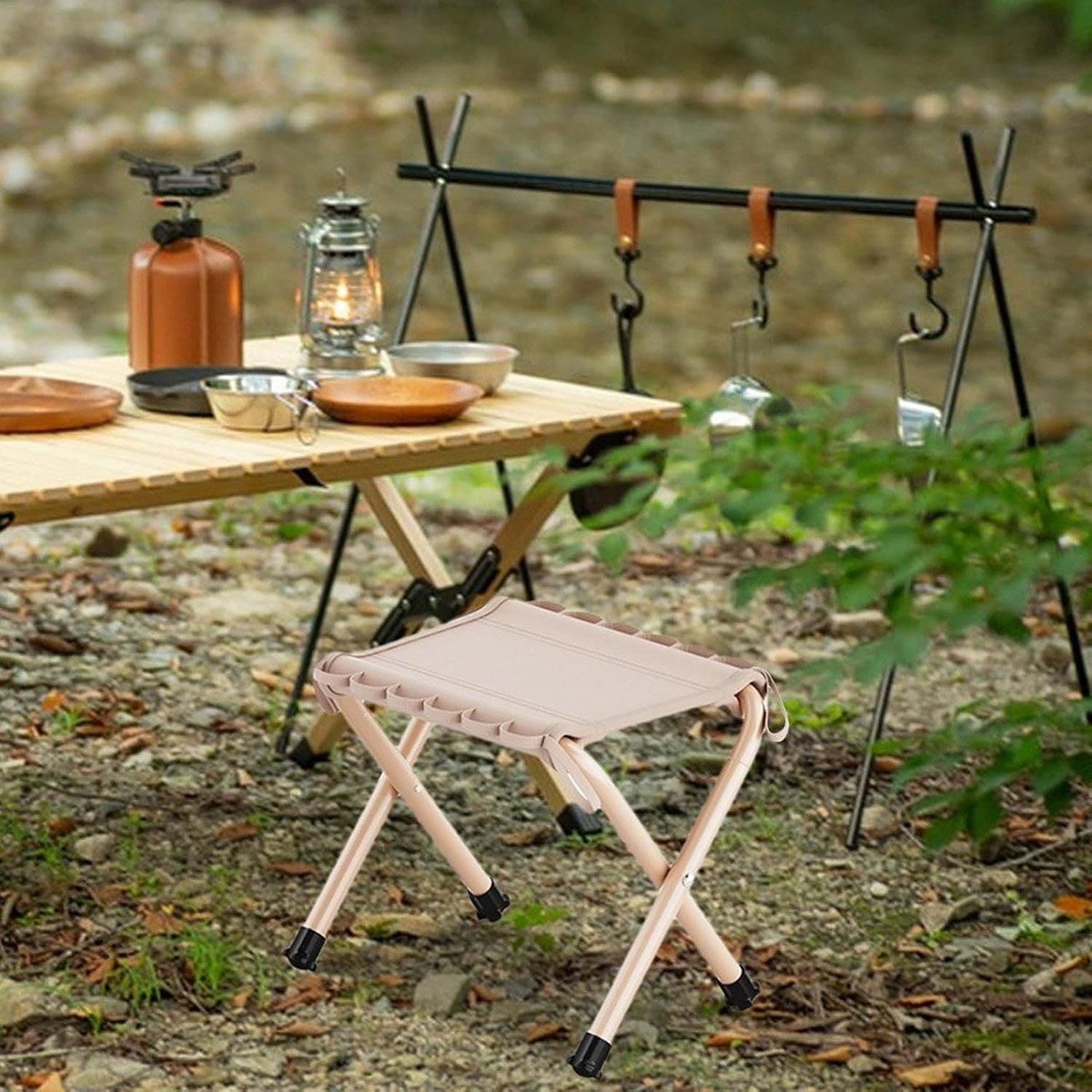 Outdoor Foldable Bench Stool Portable Camping Chair for Hiking Picnic Travel - Khaki