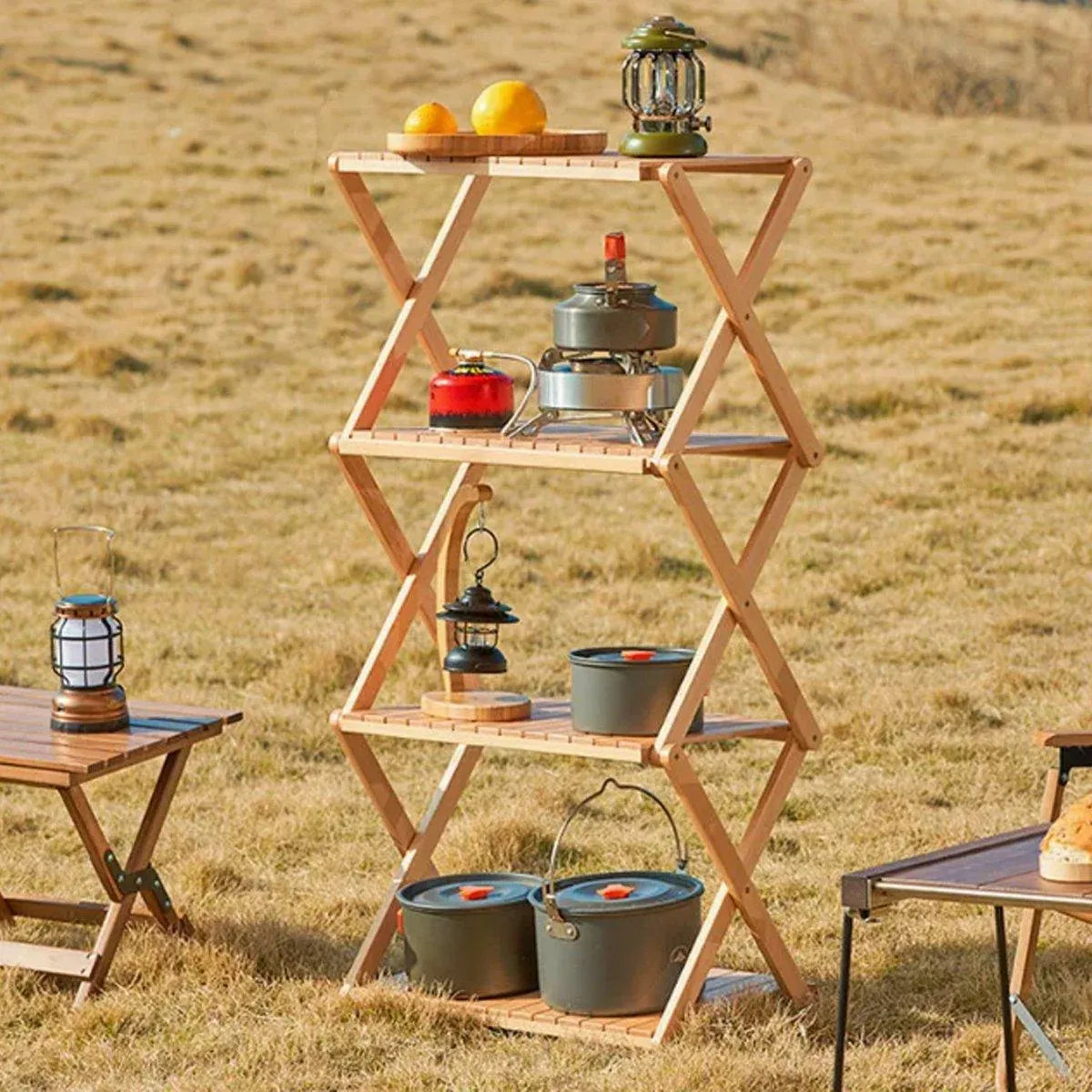 Portable Camping Shelf Multi-functional Picnic Organizer Folding Storage Rack