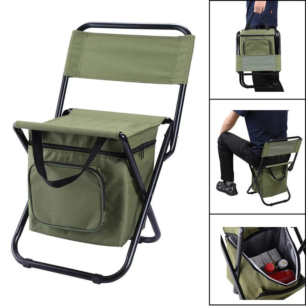 Folding Camping Chair with Storage Bag Lightweight Portable Outdoor Fishing Stool - Camouflage