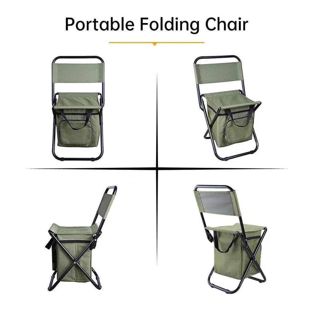 Folding Camping Chair with Storage Bag Lightweight Portable Outdoor Fishing Stool - Green