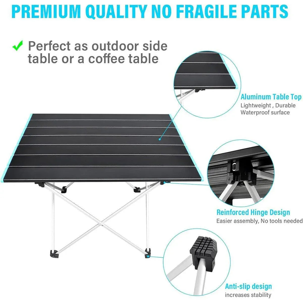Portable Black Folding Table for Camping Trip BBQ Outdoor Picnic Stall Table