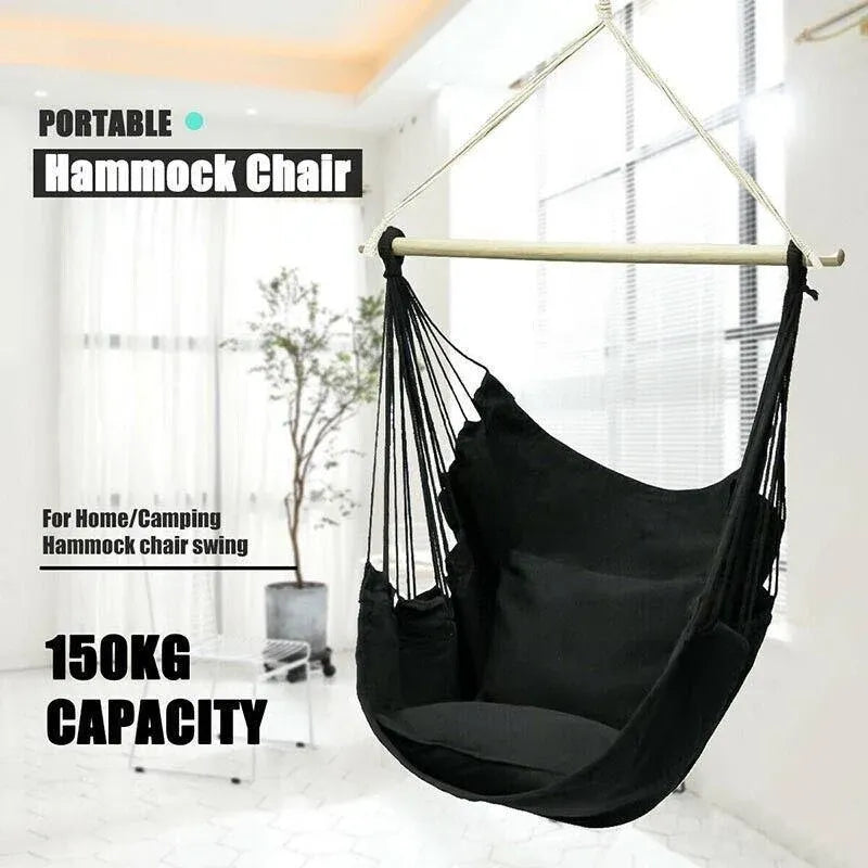 Portable Hanging Hammock Chair Swing Garden Outdoor Camping Soft - White