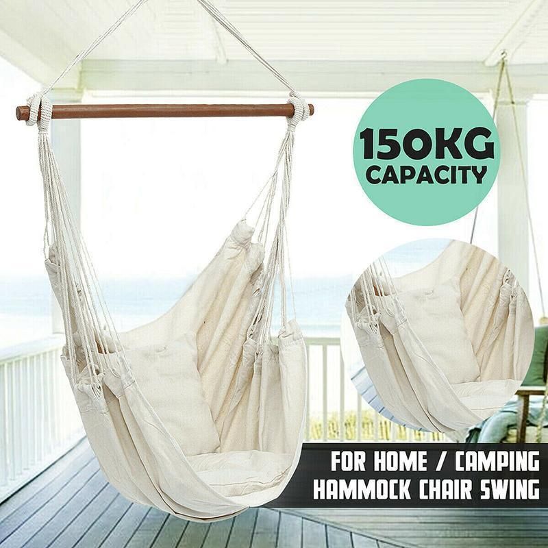 Portable Hanging Hammock Chair Swing Garden Outdoor Camping Soft - White