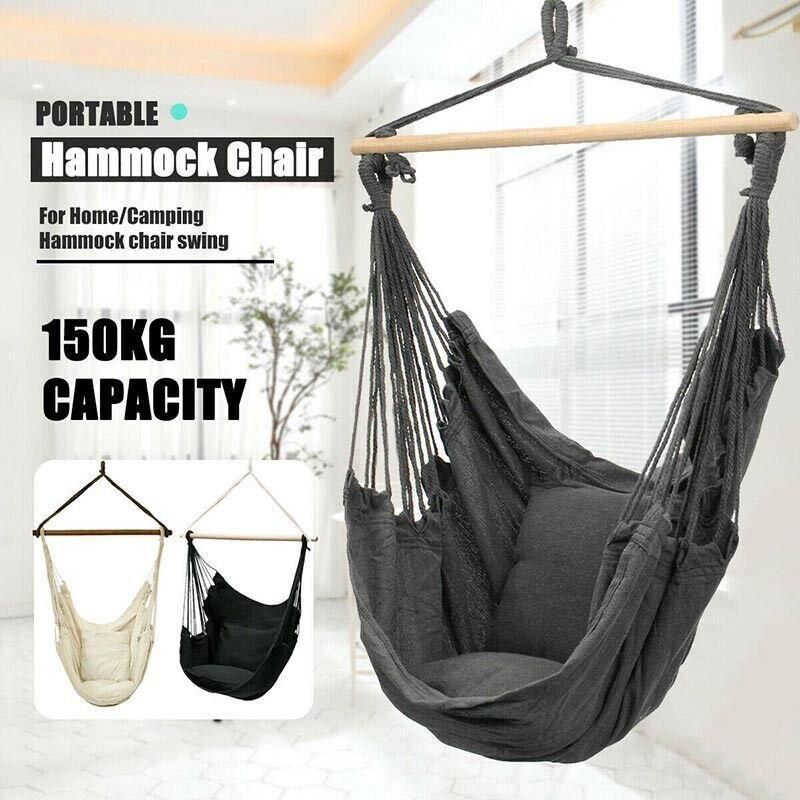 Portable Hanging Hammock Chair Swing Garden Outdoor Camping Soft - White
