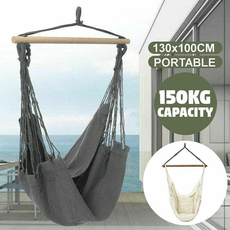 Portable Hanging Hammock Chair Swing Garden Outdoor Camping Soft - White
