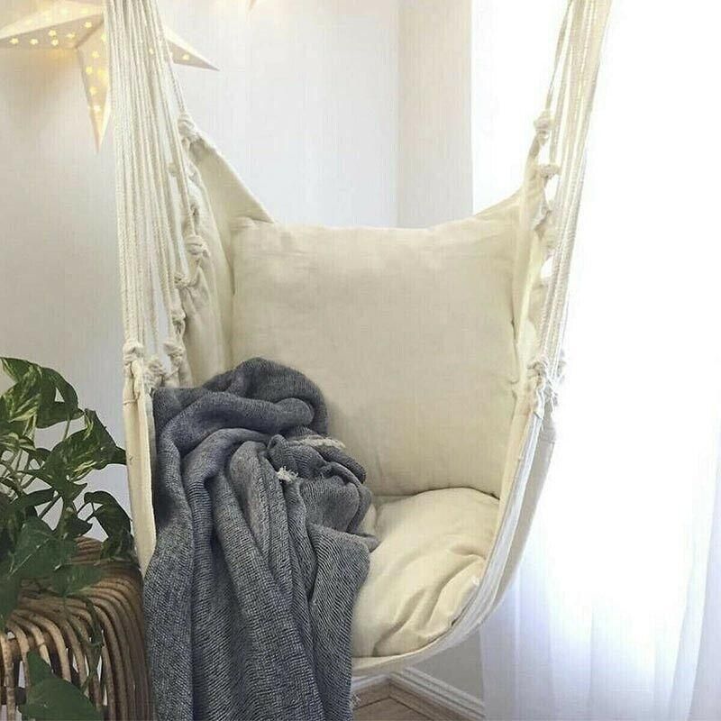 Portable Hanging Hammock Chair Swing Garden Outdoor Camping Soft - White