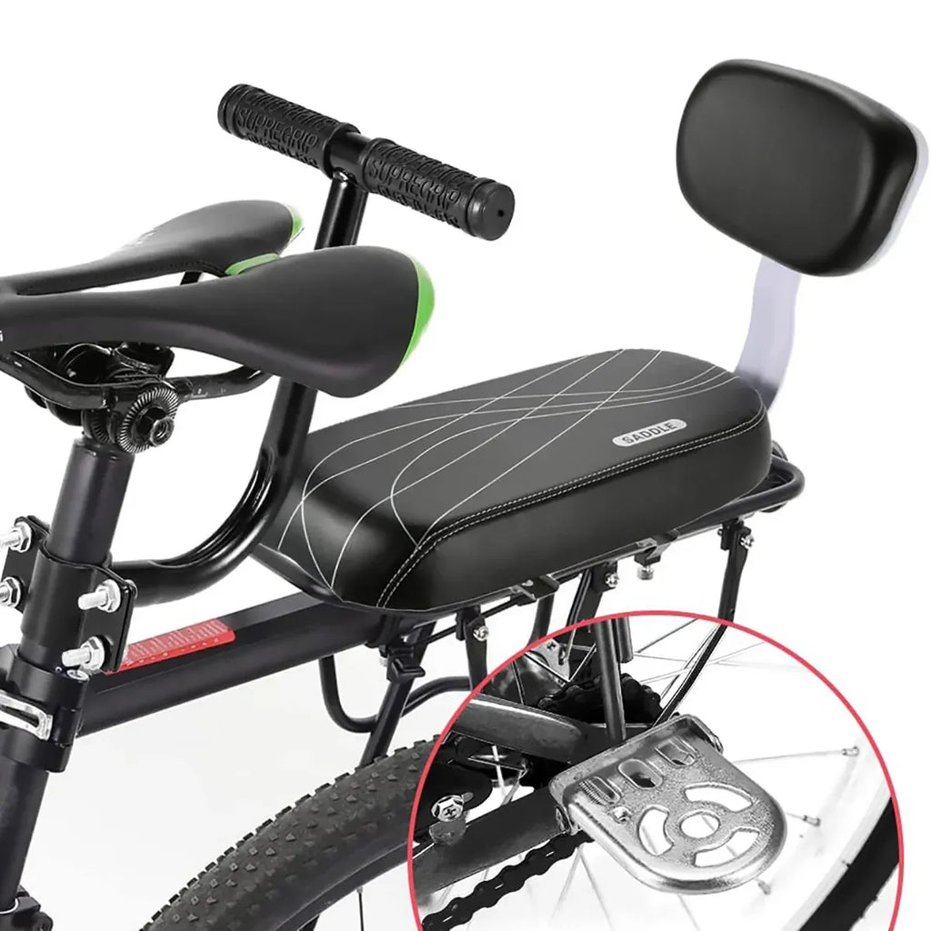 Bike Rear Seat Kit Set Carrier Cushion Backrest Footrest Safe for Bicycle Use
