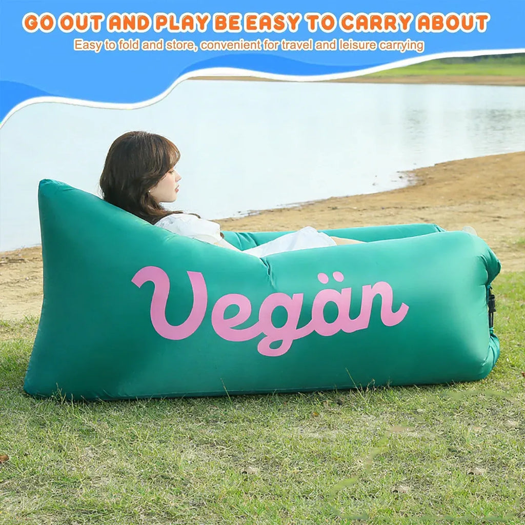 Inflatable Sofa Outdoor Portable Lazy Air Lounge For Camping Picnic Lightweight - Beige