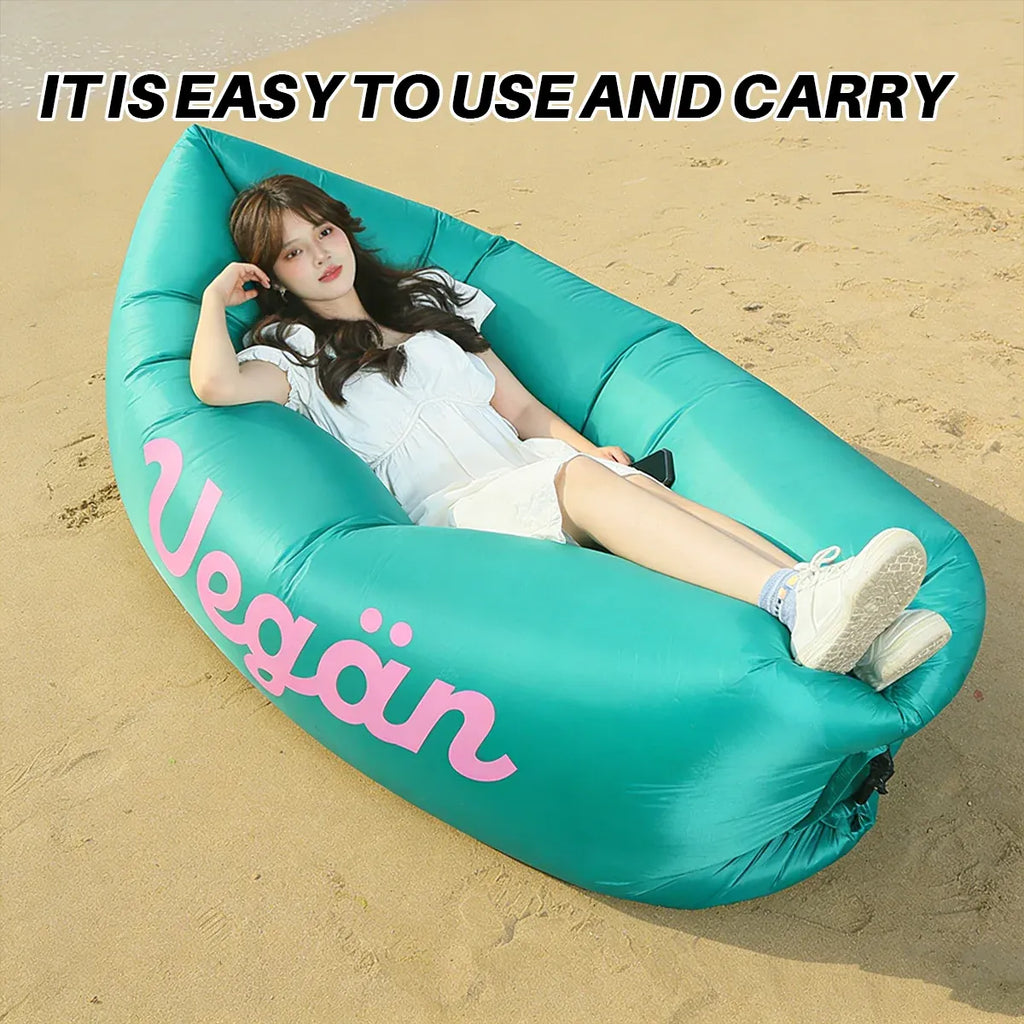 Inflatable Sofa Outdoor Portable Lazy Air Lounge For Camping Picnic Lightweight - Beige