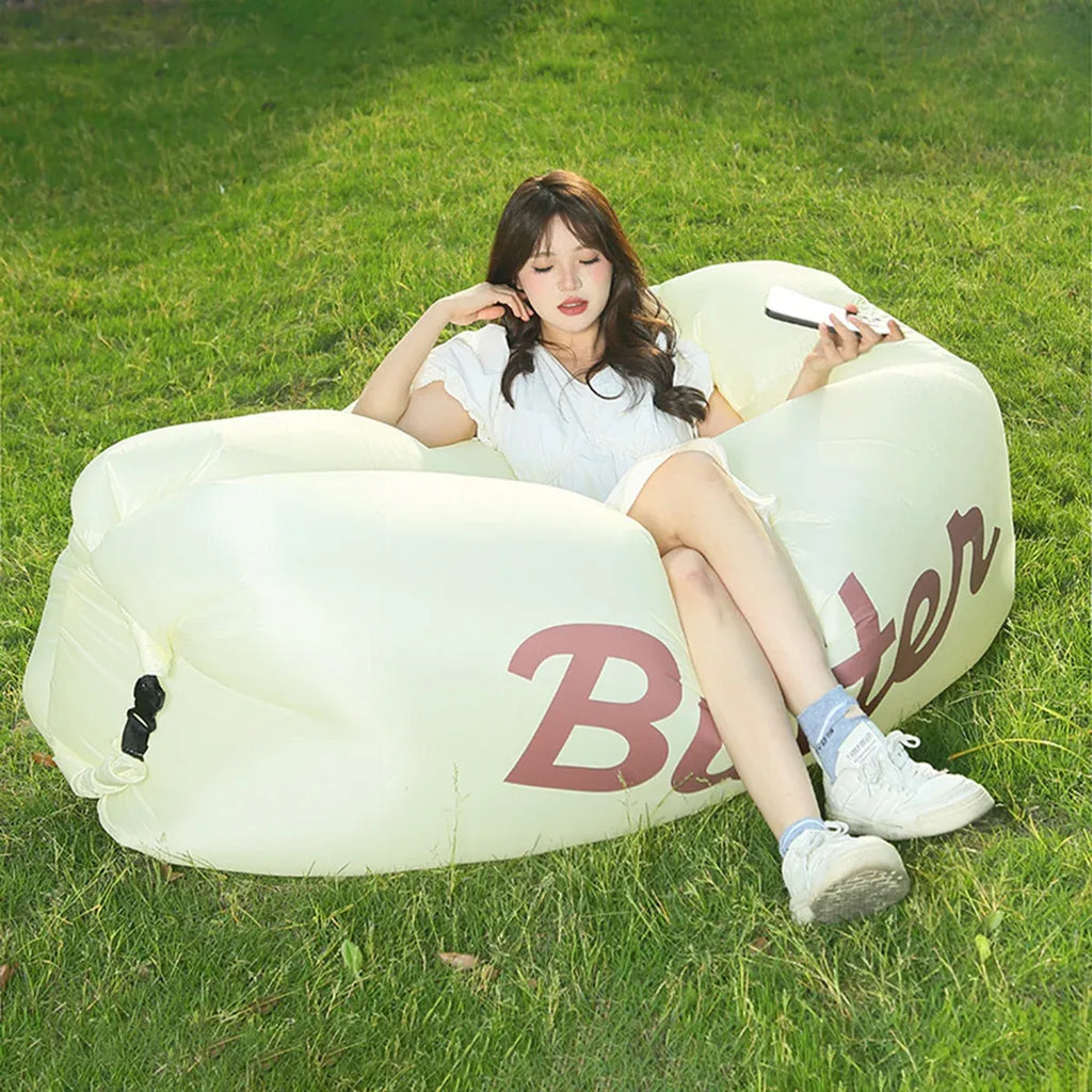 Inflatable Sofa Outdoor Portable Lazy Air Lounge For Camping Picnic Lightweight - Beige