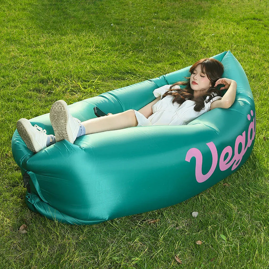 Inflatable Sofa Outdoor Portable Lazy Air Lounge For Camping Picnic Lightweight - Beige