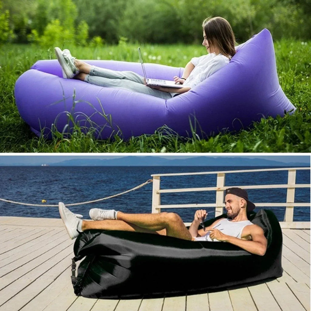 Fast Inflatable Lazy Lounge Air Sofa Bed Camping Beach Hangout Sleeping Bag - Green