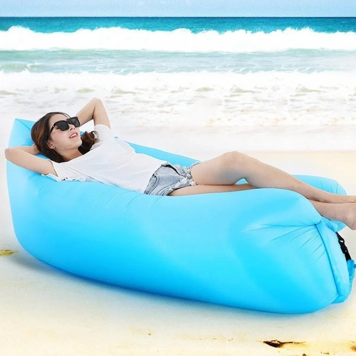 Fast Inflatable Lazy Lounge Air Sofa Bed Camping Beach Hangout Sleeping Bag - Green
