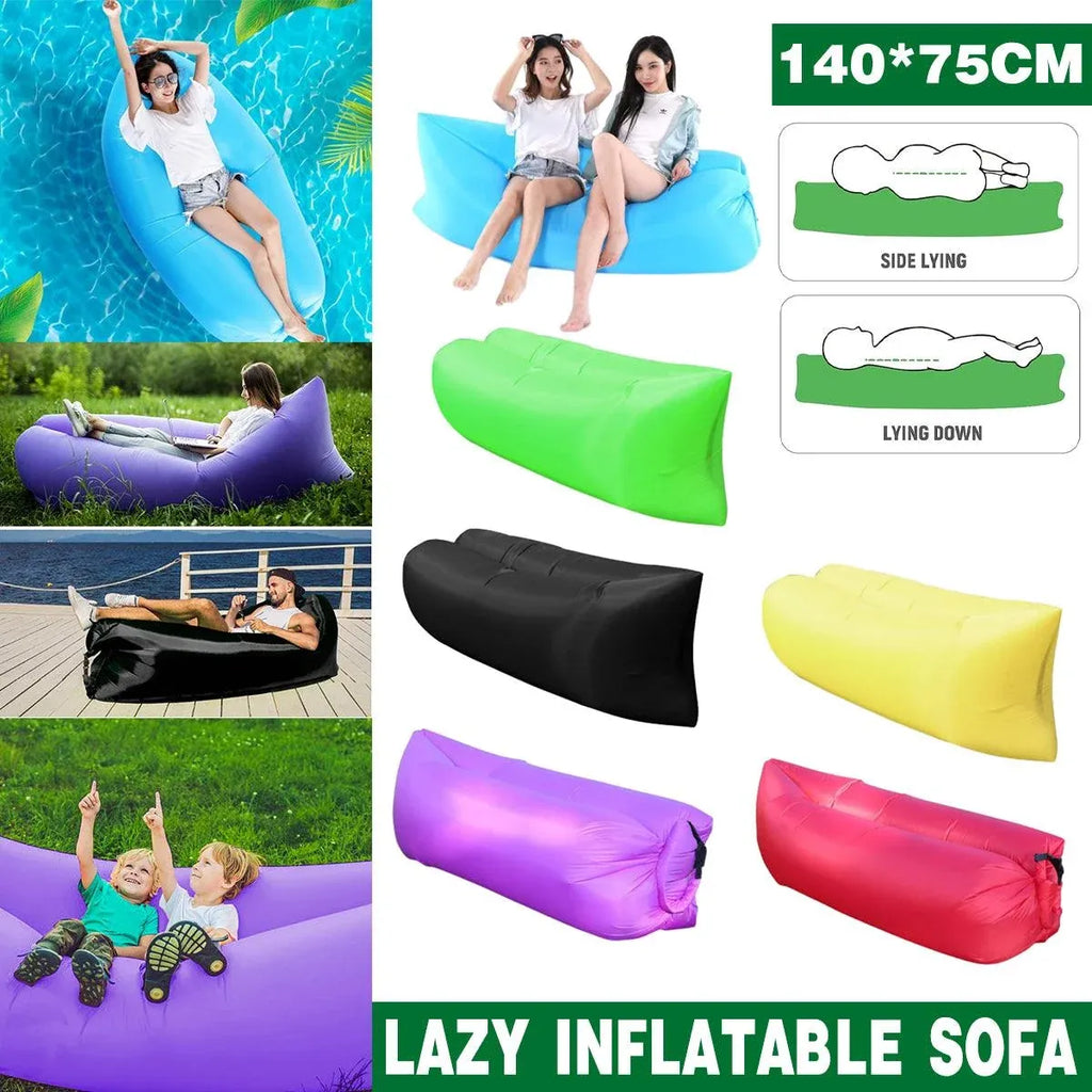 Fast Inflatable Lazy Lounge Air Sofa Bed Camping Beach Hangout Sleeping Bag - Yellow