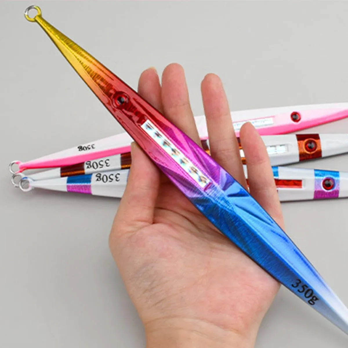 Glow in the Dark Fishing Lure Bionic Jigging Bait 150-400g Deep Sea Tackle - Pink white-250g