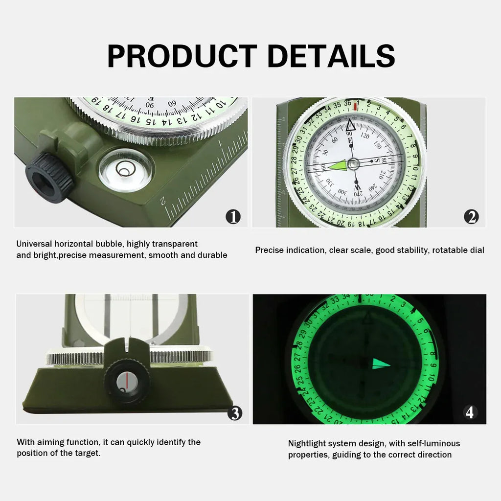 Multi-Function High Precision Compass Durable Luminous for Outdoor Hiking Camping