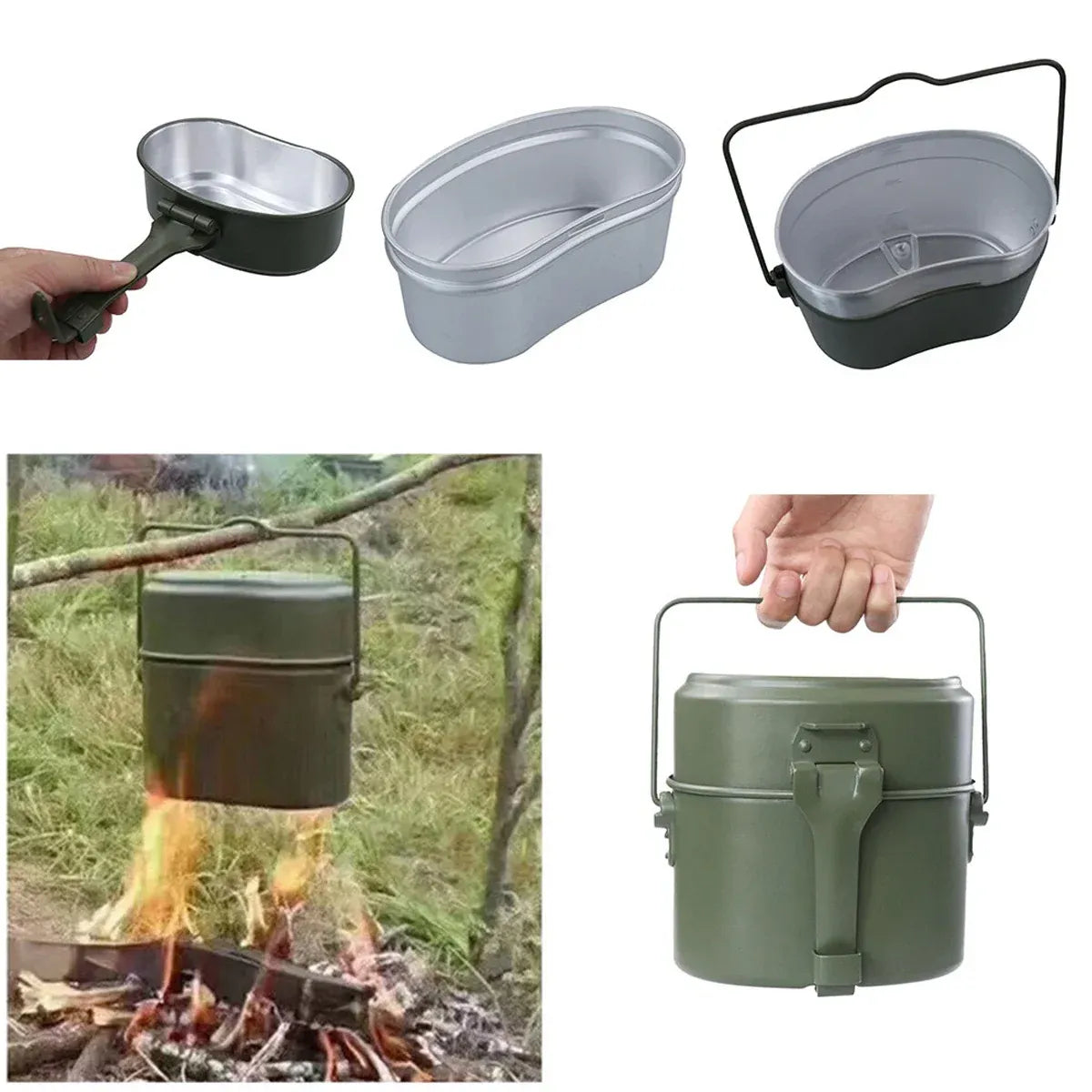 3 In 1 Camping Mess Kit Canteen Cookware Set For Hiking Bushcraft Cooking