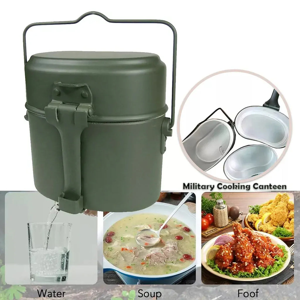 3 In 1 Camping Mess Kit Canteen Cookware Set For Hiking Bushcraft Cooking