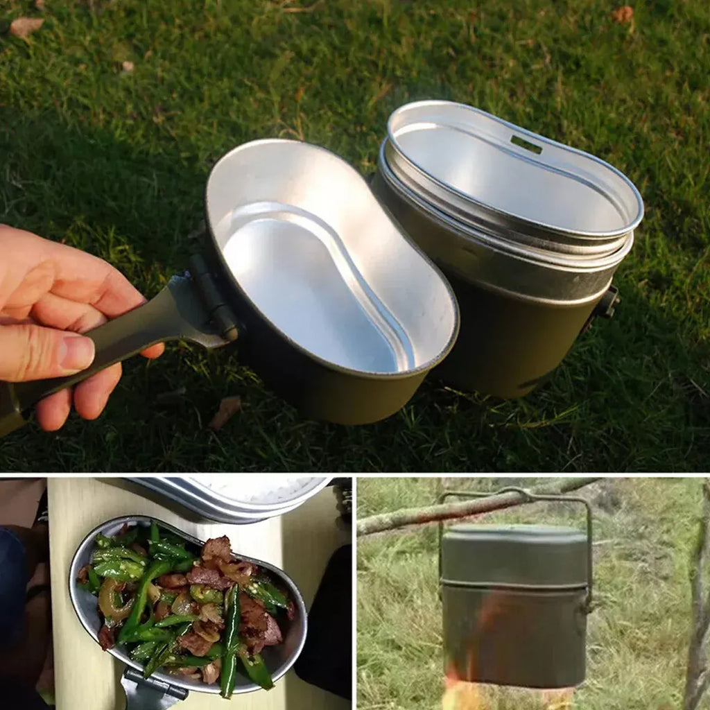 3 In 1 Camping Mess Kit Canteen Cookware Set For Hiking Bushcraft Cooking