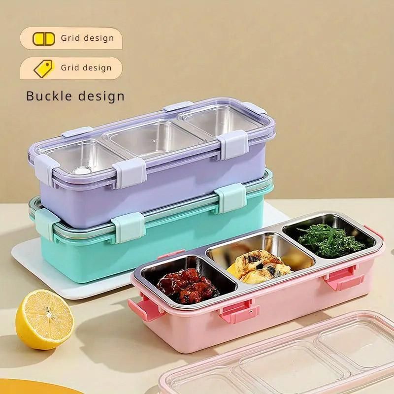 Stainless Steel Lunch Box Compartment Bento Box Food Container for Meal Prep Use - Pink