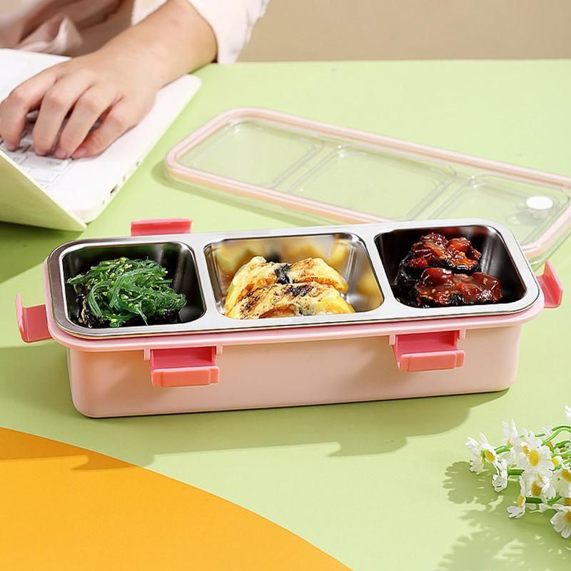 Stainless Steel Lunch Box Compartment Bento Box Food Container for Meal Prep Use - Pink