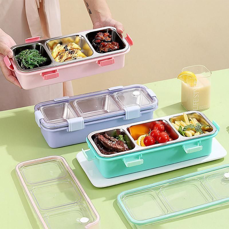 Stainless Steel Lunch Box Compartment Bento Box Food Container for Meal Prep Use - Pink