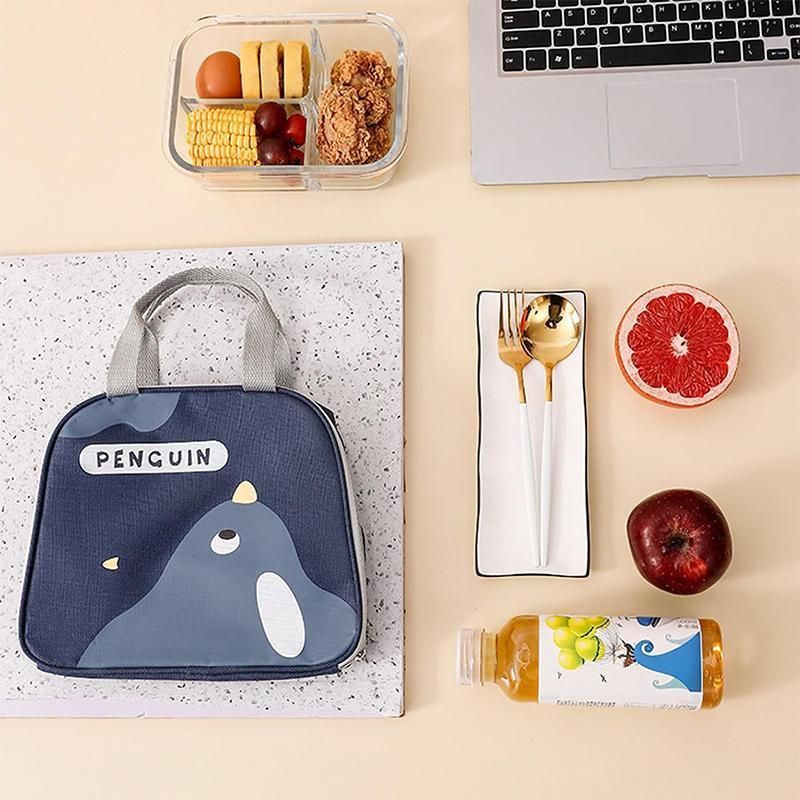 Cute Cartoon Lunch Bag Reusable Insulated School Lunch Box Cooler Tote Boy Girl - Navy