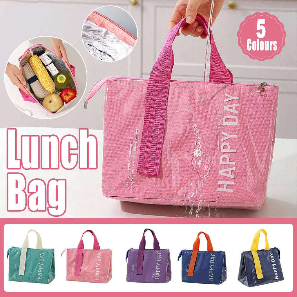 Large Capacity Lunch Bag Outdoor Picnic Aluminum Foil Portable Thermal Bag - Navy