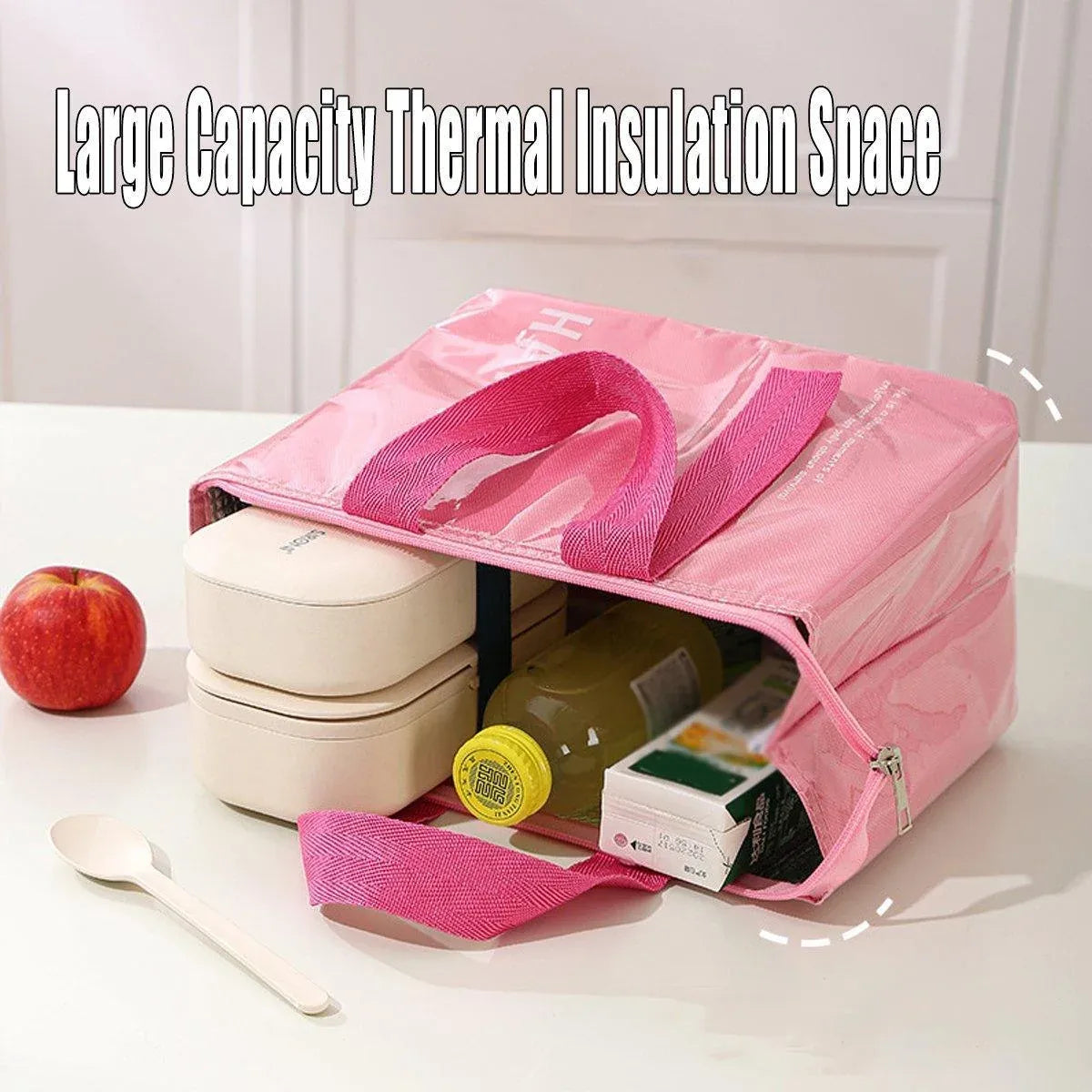 Large Capacity Lunch Bag Outdoor Picnic Aluminum Foil Portable Thermal Bag - Pink