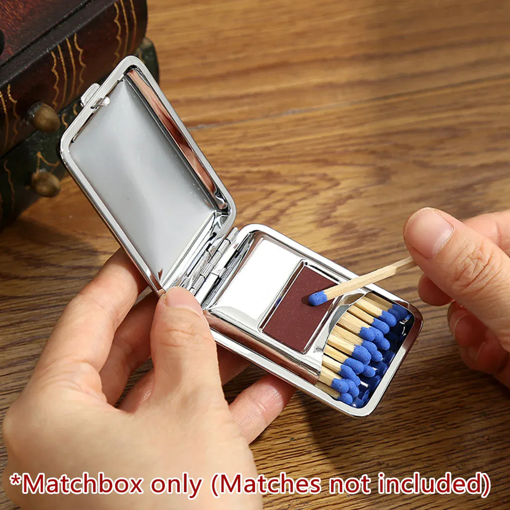 Portable Metal Matchbox Case Compact Storage Box Outdoor Camping Hiking - Black