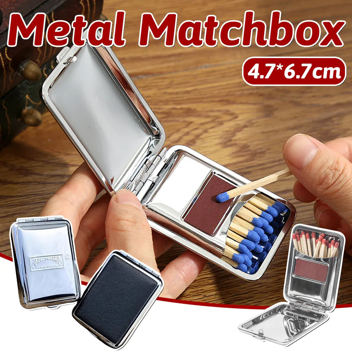 Portable Metal Matchbox Case Compact Storage Box Outdoor Camping Hiking - Silver