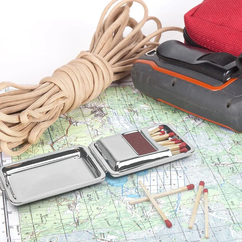 Portable Metal Matchbox Case Compact Storage Box Outdoor Camping Hiking - Silver