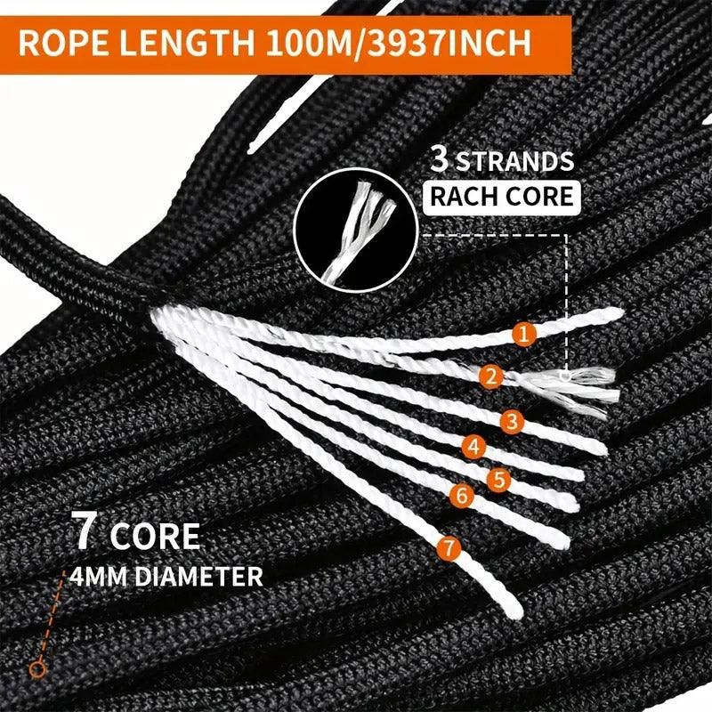 100m Paracord Outdoor Camping Binding Braided Rope Survival Gear Hiking Rope - Blue