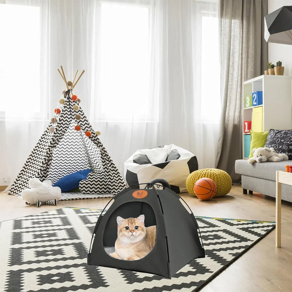 Folding Camping Pet Tent for Cats Puppy Bed Indoor Cat Nest Dog Cave Style House - Coffee