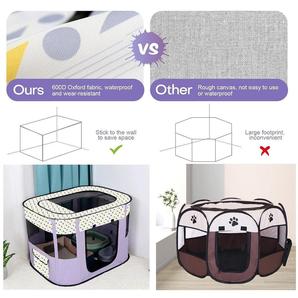 Foldable Cat Dog Kennel Pet Delivery Cage Portable Pet Fence Tent - Cyan-L