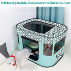 Foldable Cat Dog Kennel Pet Delivery Cage Portable Pet Fence Tent - Cyan-L
