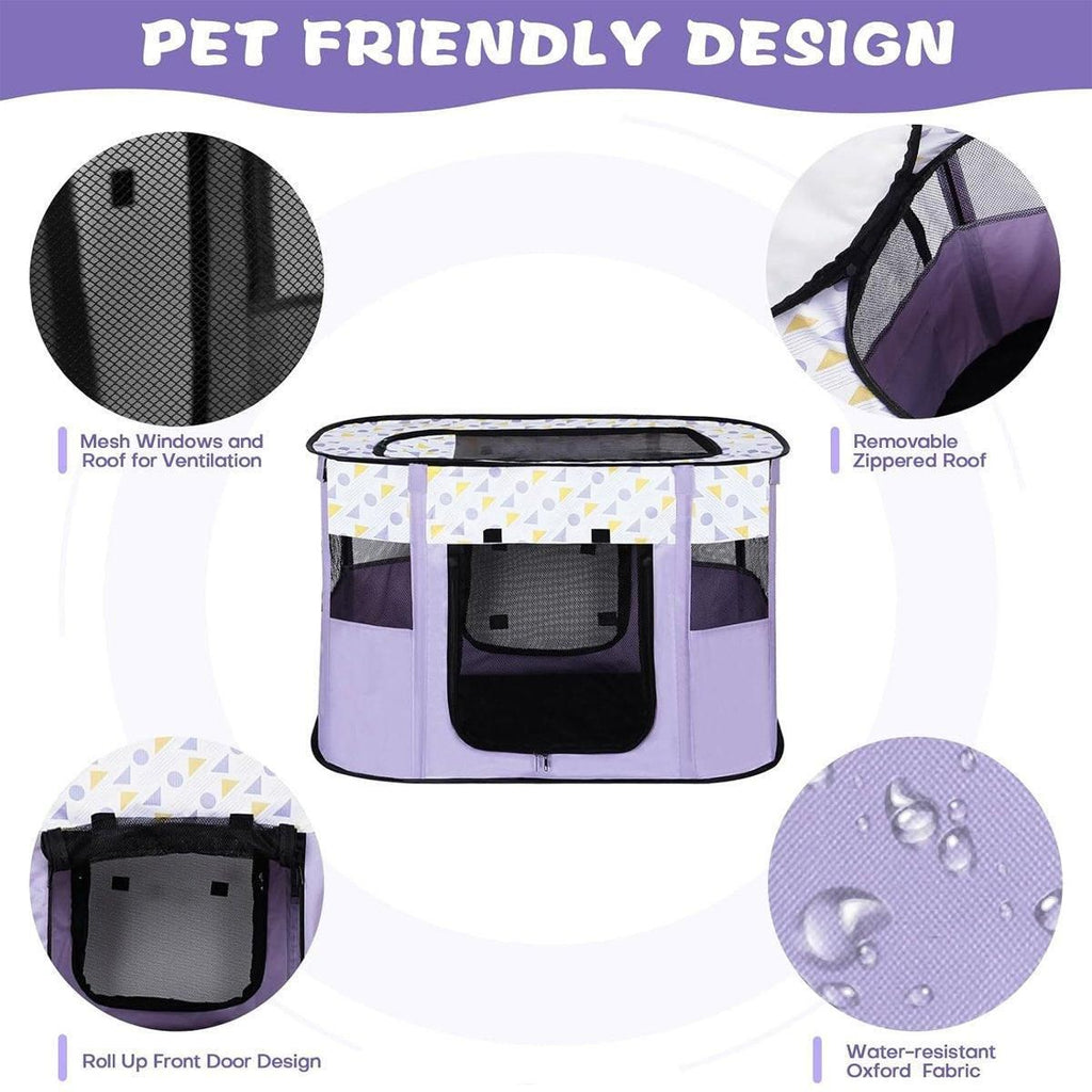 Foldable Cat Dog Kennel Pet Delivery Cage Portable Pet Fence Tent - Cyan-L