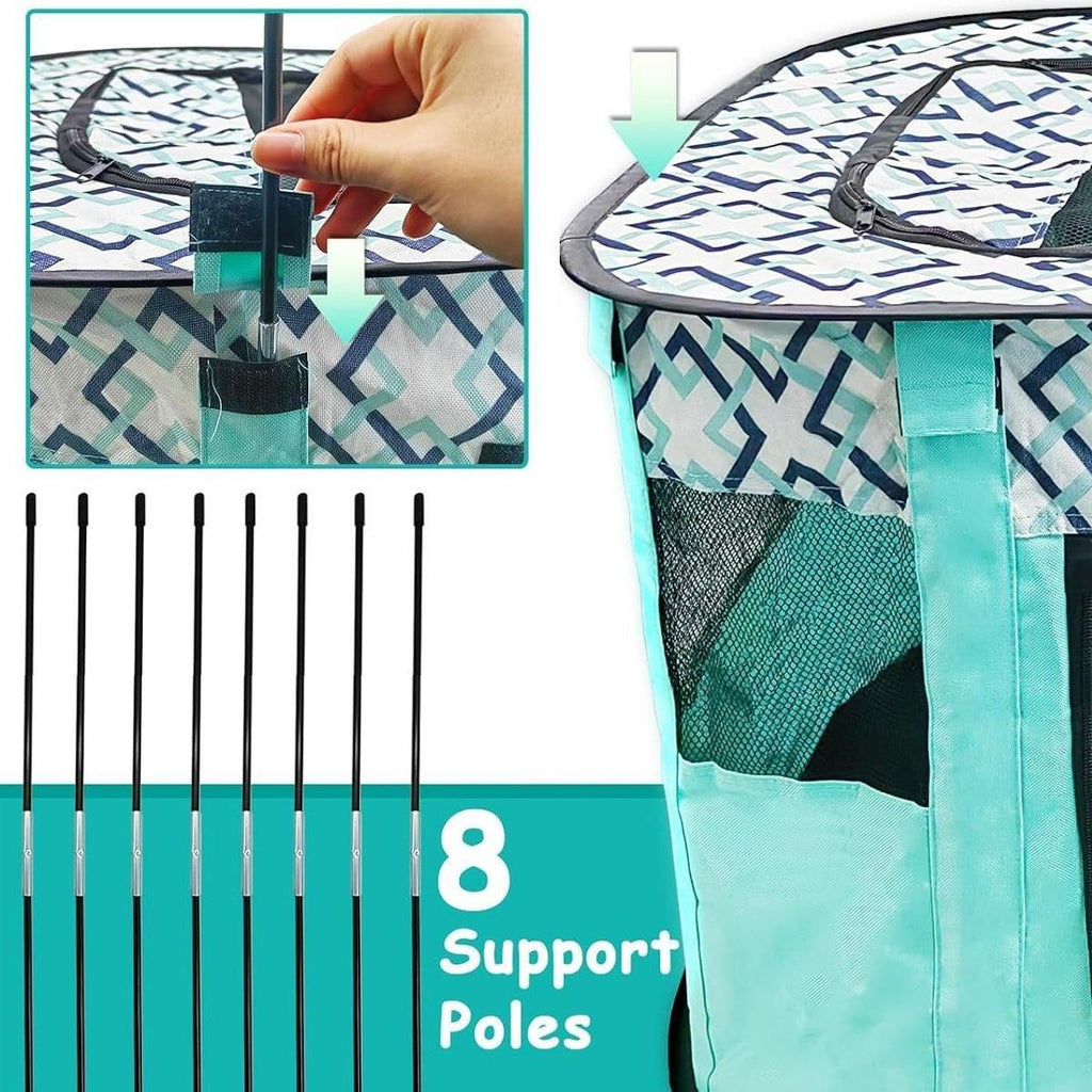Foldable Cat Dog Kennel Pet Delivery Cage Portable Pet Fence Tent - Cyan-L